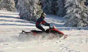 Snowmobiling in field