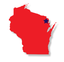 Wisconsin with blue star showing where Beecher-Dunbar-Pembine is located